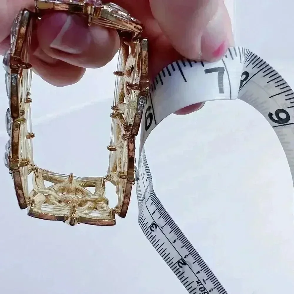 Gold Rhinestone Statement Bracelet Chunky Bohemian Boho Chic